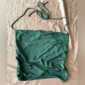 Fashion Nova Olive satin lace up top